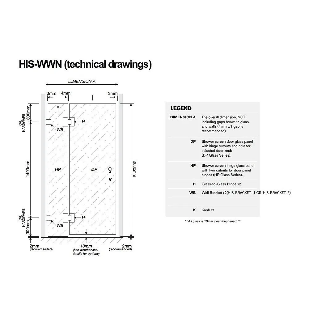 100x90cm Corner Frameless Shower Screen with Black Channel and Brass Hinges, Square Double Pull Handle