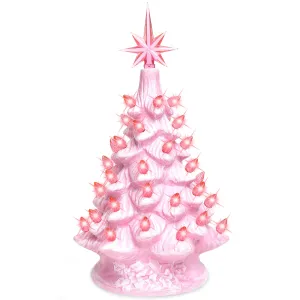 11in Pre-Lit Hand-Painted Ceramic Tabletop Christmas Tree w/ Lights