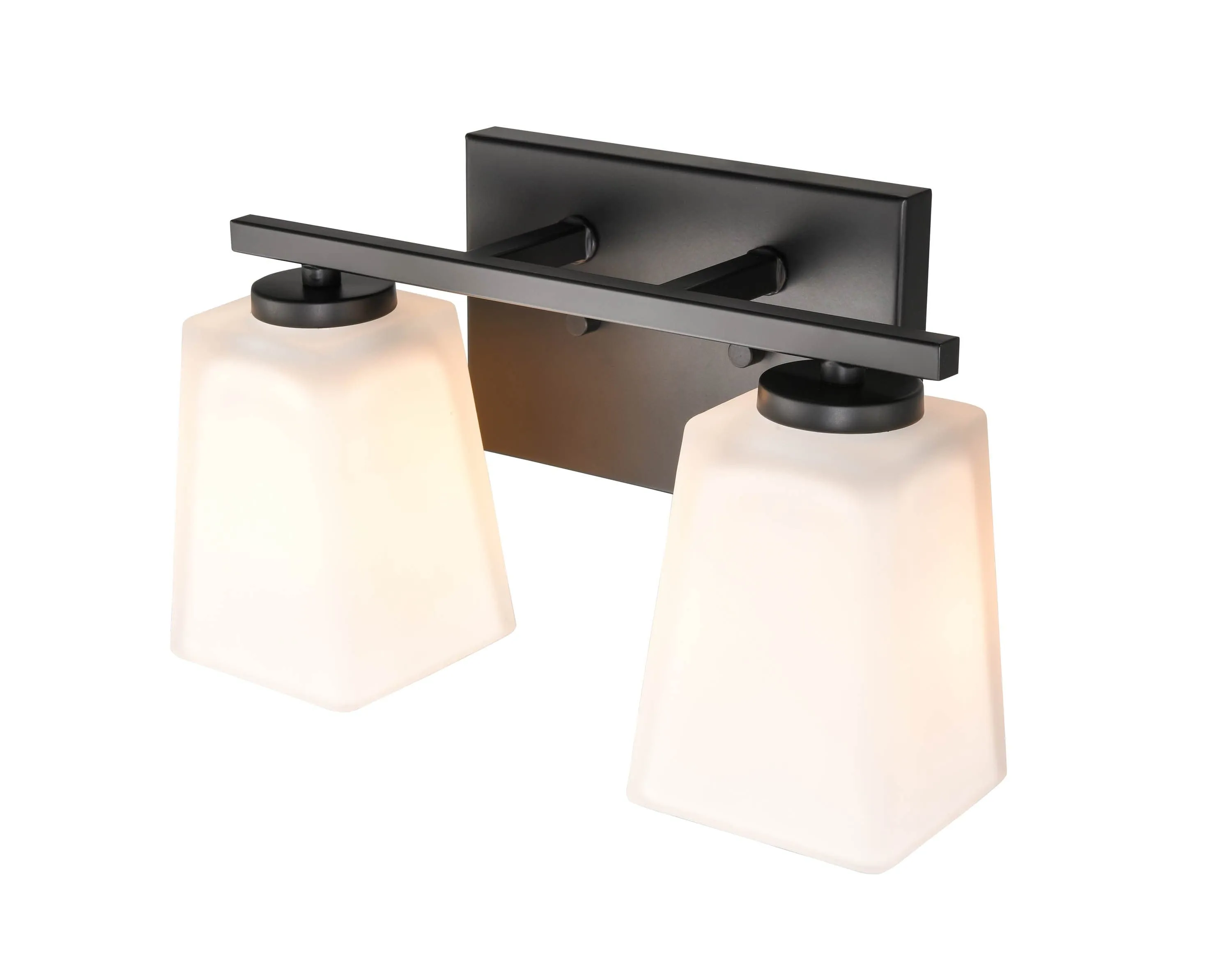 2 Lamps Bathroom Vanity Light - Matte Black - Etched White Glass - 12.5in. Wide