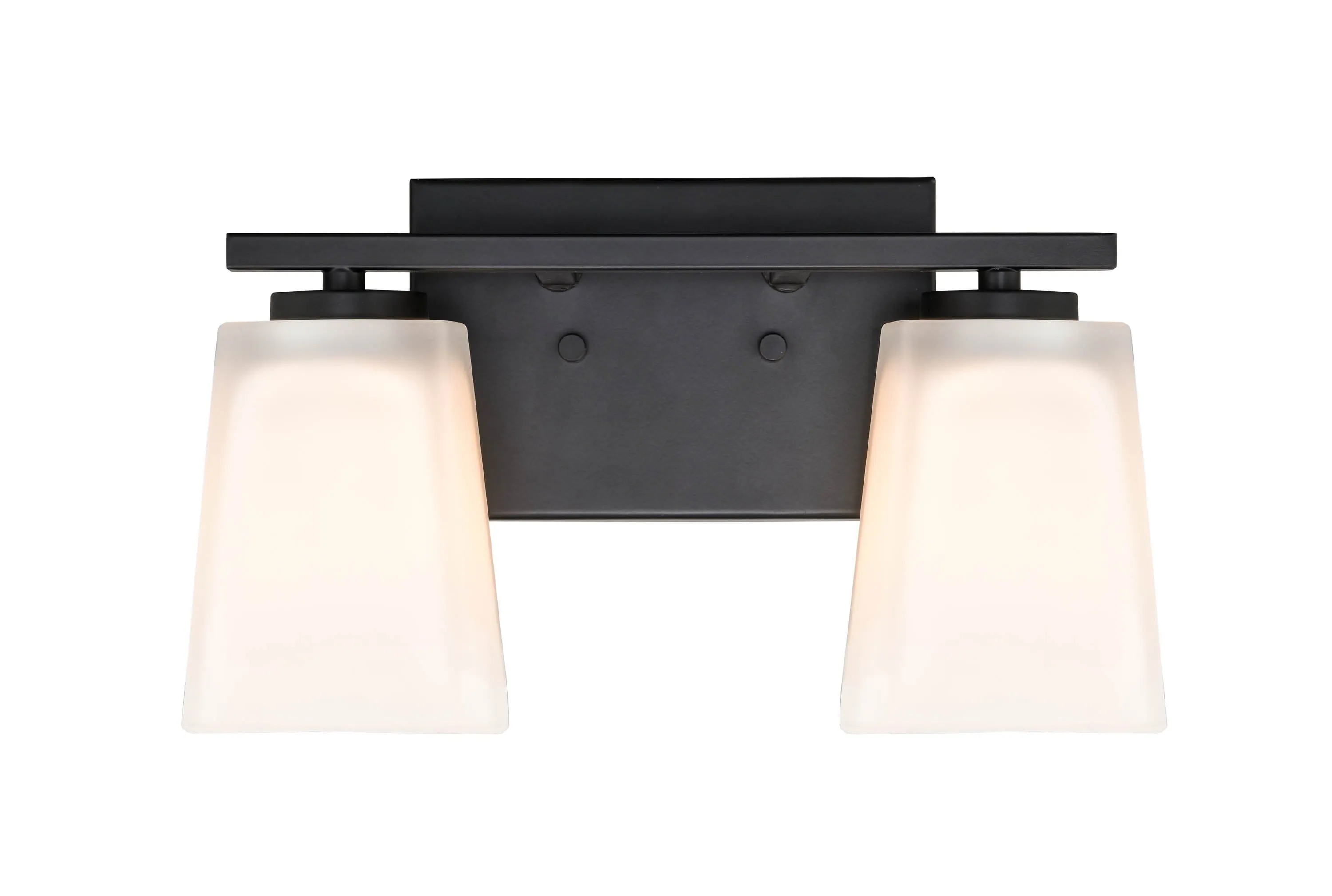 2 Lamps Bathroom Vanity Light - Matte Black - Etched White Glass - 12.5in. Wide