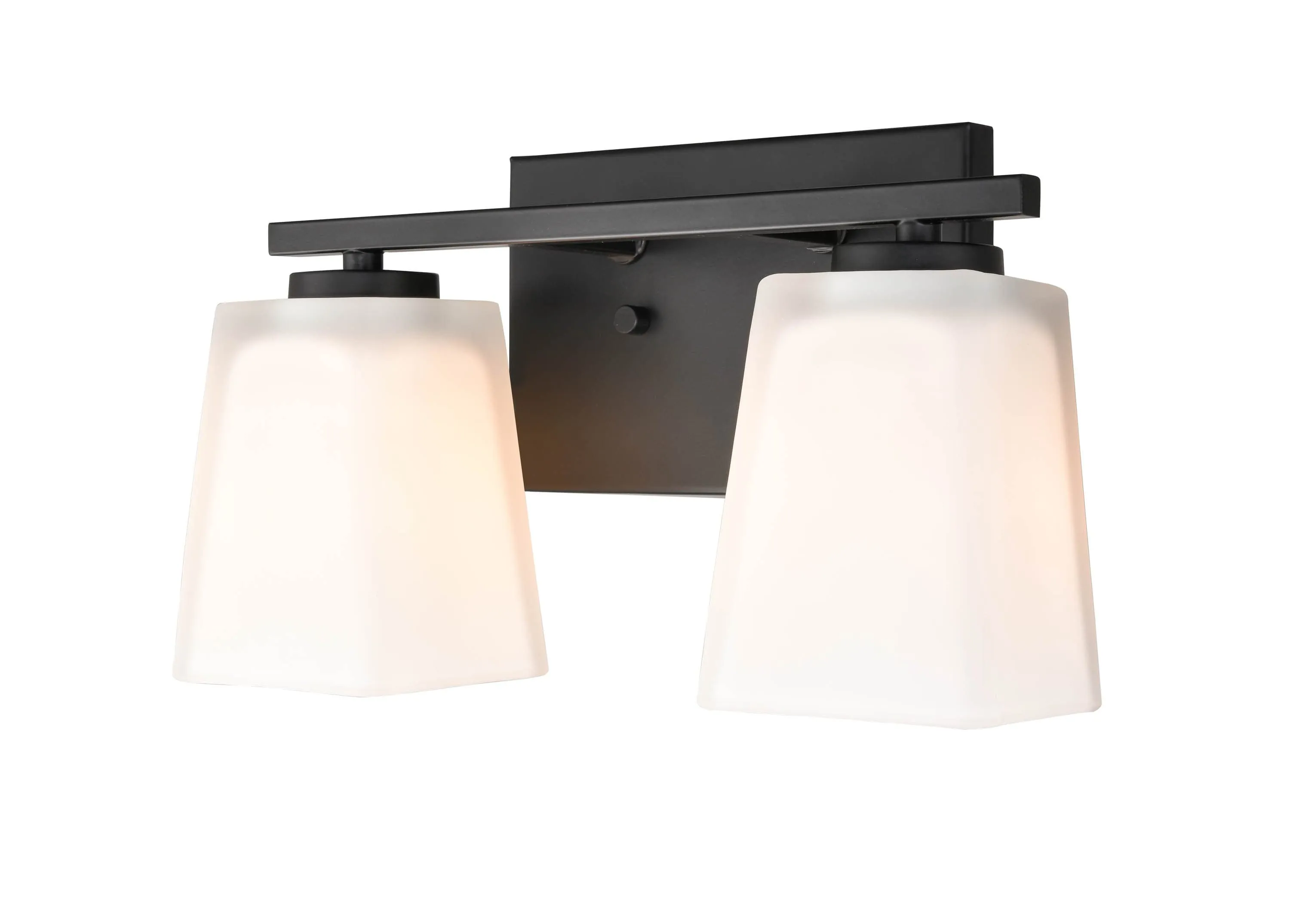 2 Lamps Bathroom Vanity Light - Matte Black - Etched White Glass - 12.5in. Wide