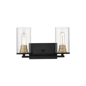 2 Lamps Pasadena Vanity Light - Matte Black / Heirloom Bronze - Clear Glass - 15in. Wide