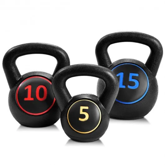 3 pcs 5 10 15lbs Kettlebell Kettle Bell Weight Set