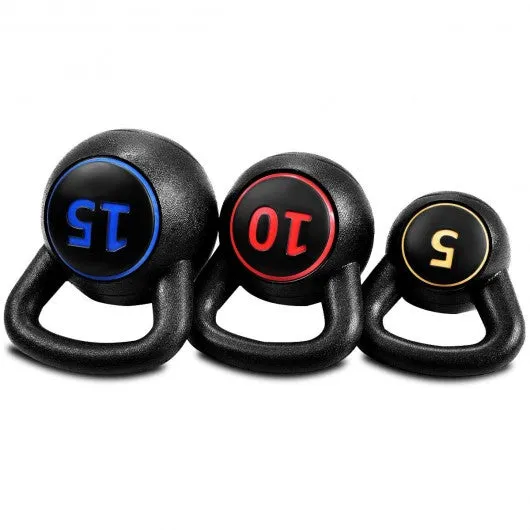 3 pcs 5 10 15lbs Kettlebell Kettle Bell Weight Set