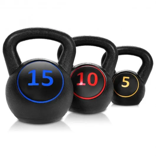 3 pcs 5 10 15lbs Kettlebell Kettle Bell Weight Set