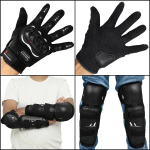 ABOUT SPACE Adjustable Riding Gloves, Knee Guard, Shin Guard & Elbow Guard for Bikers - Unisex - Black