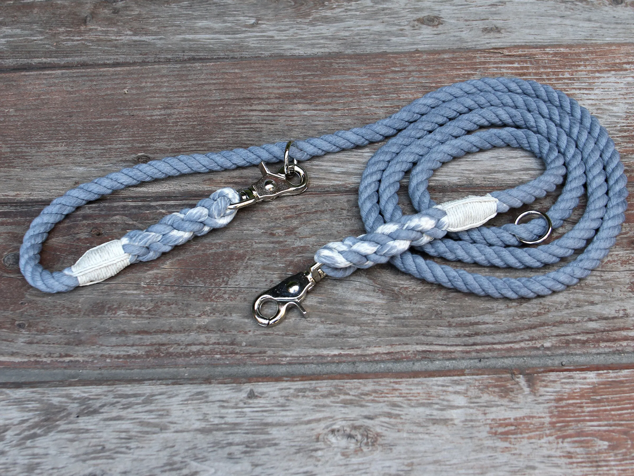 Adjustable Seaside Blue Natural Cotton Rope Dog Leash