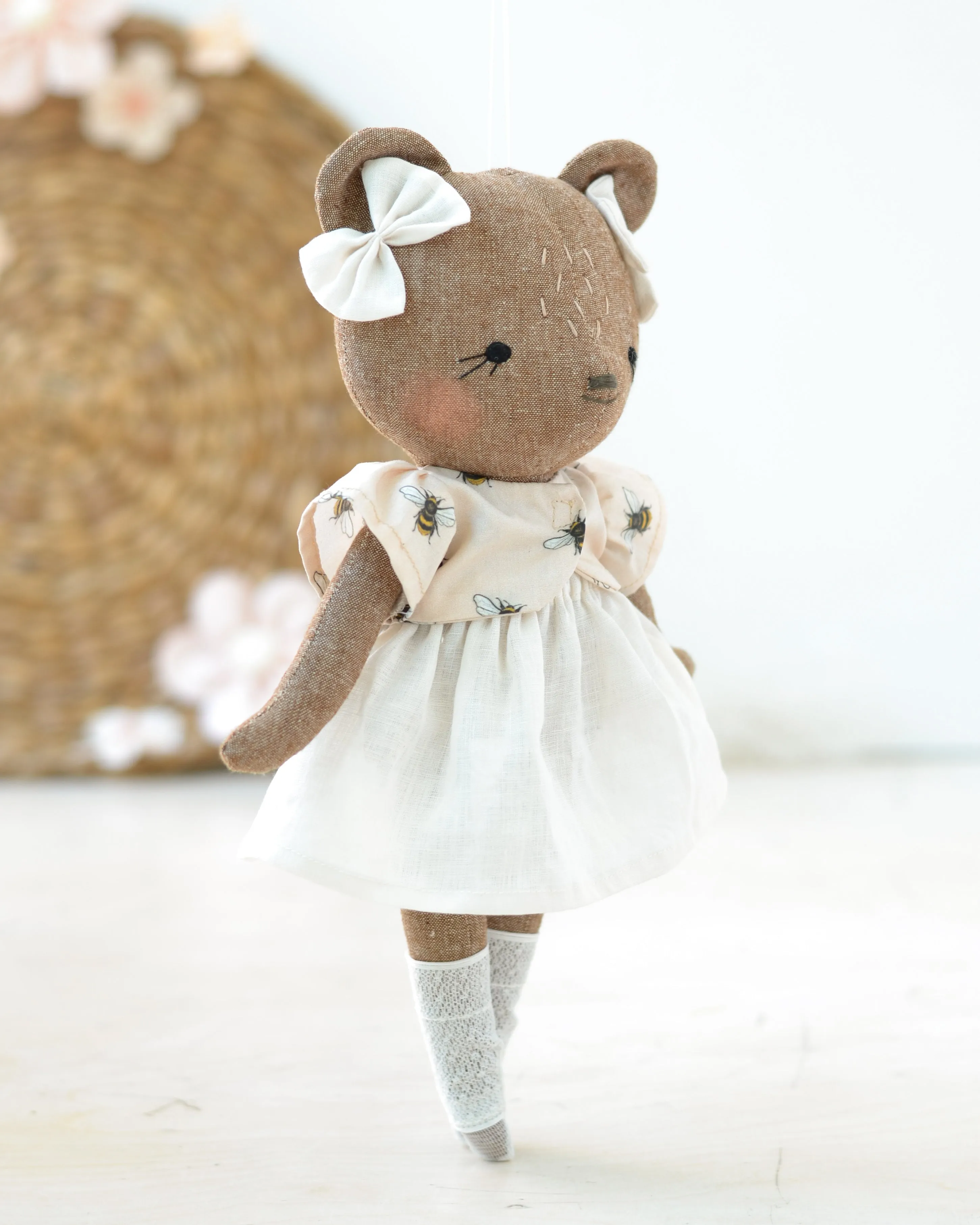 Bear Soft Toy Charlotte | Bee Top with White Skirt