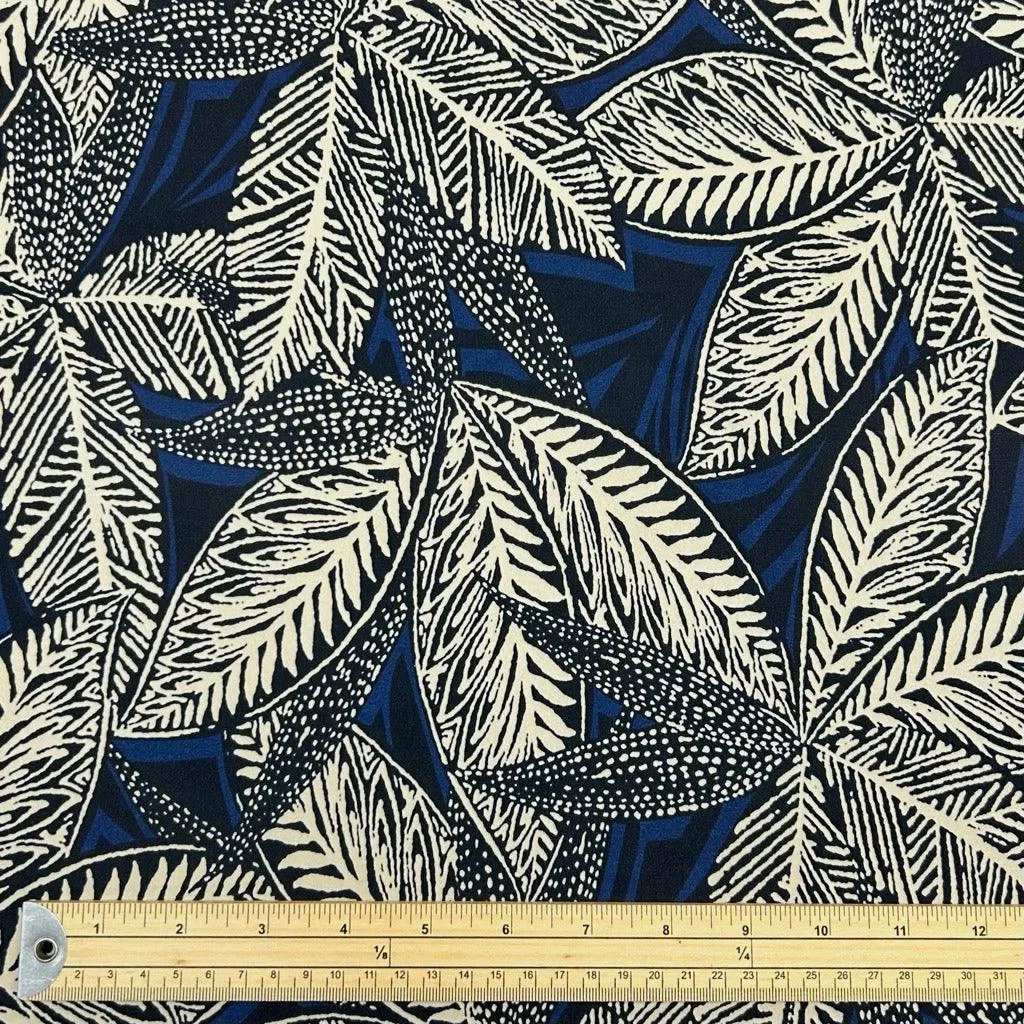 Beige Leaves on Navy Jersey Fabric