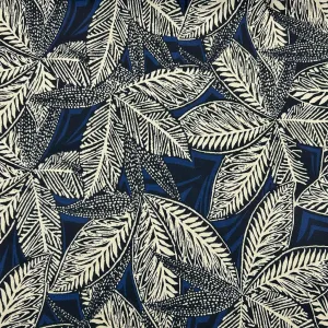 Beige Leaves on Navy Jersey Fabric