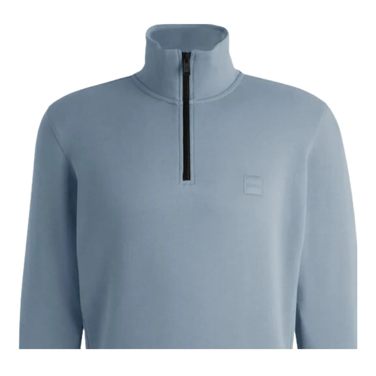 BOSS Logo Patch Zetrust Light Blue Half Zip Sweatshirt