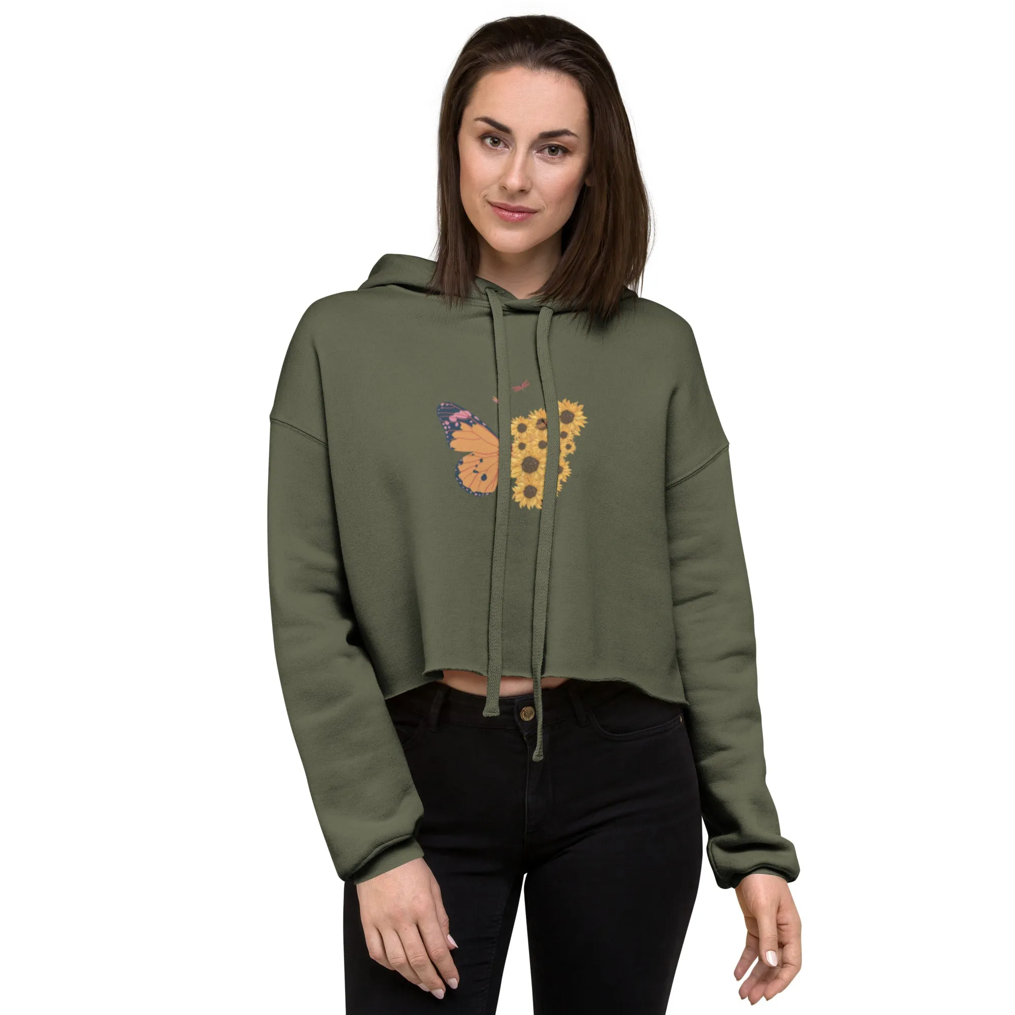 Butterfly - Sunflowers Printed Crop Hoodie