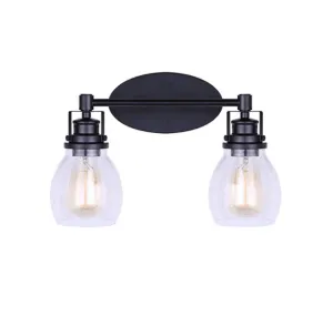 Canarm IVL705A02BK Carson Black Two Light Vanity w/ Seeded Glass