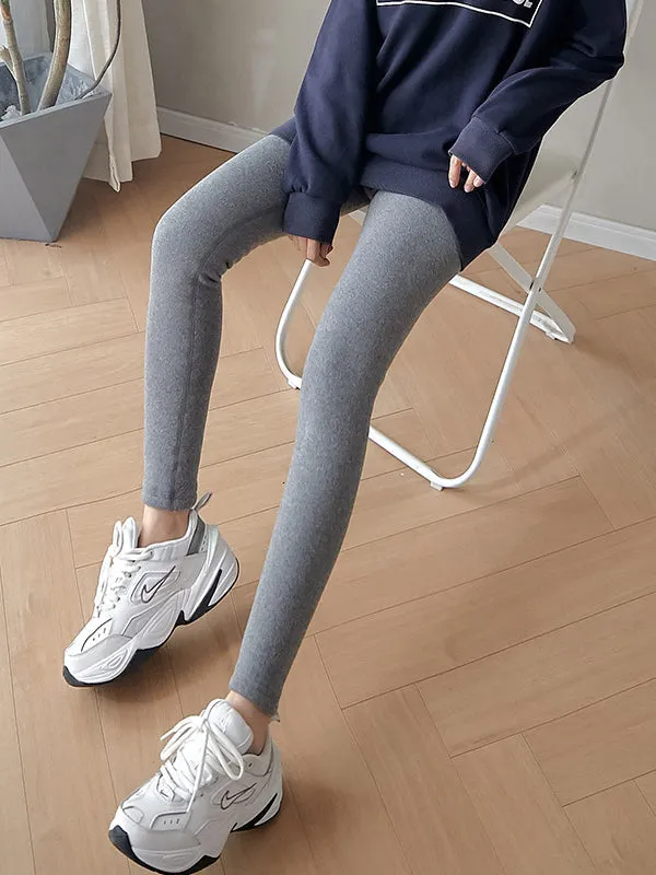 Casual Velvet Keep Warm Solid Color Leggings