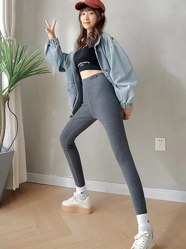 Casual Velvet Keep Warm Solid Color Leggings