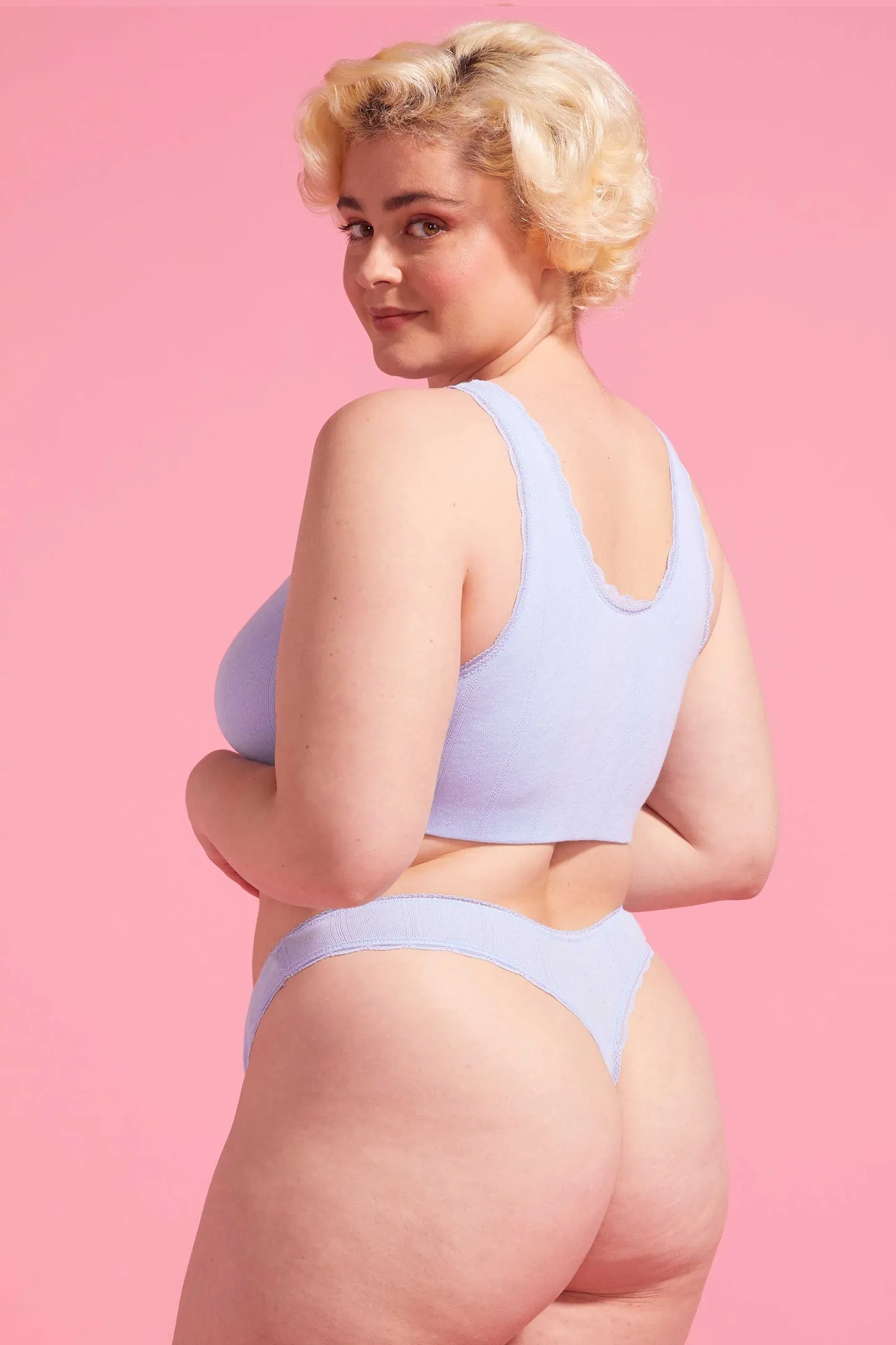 Charlotte Cotton Pointelle G-string Blue