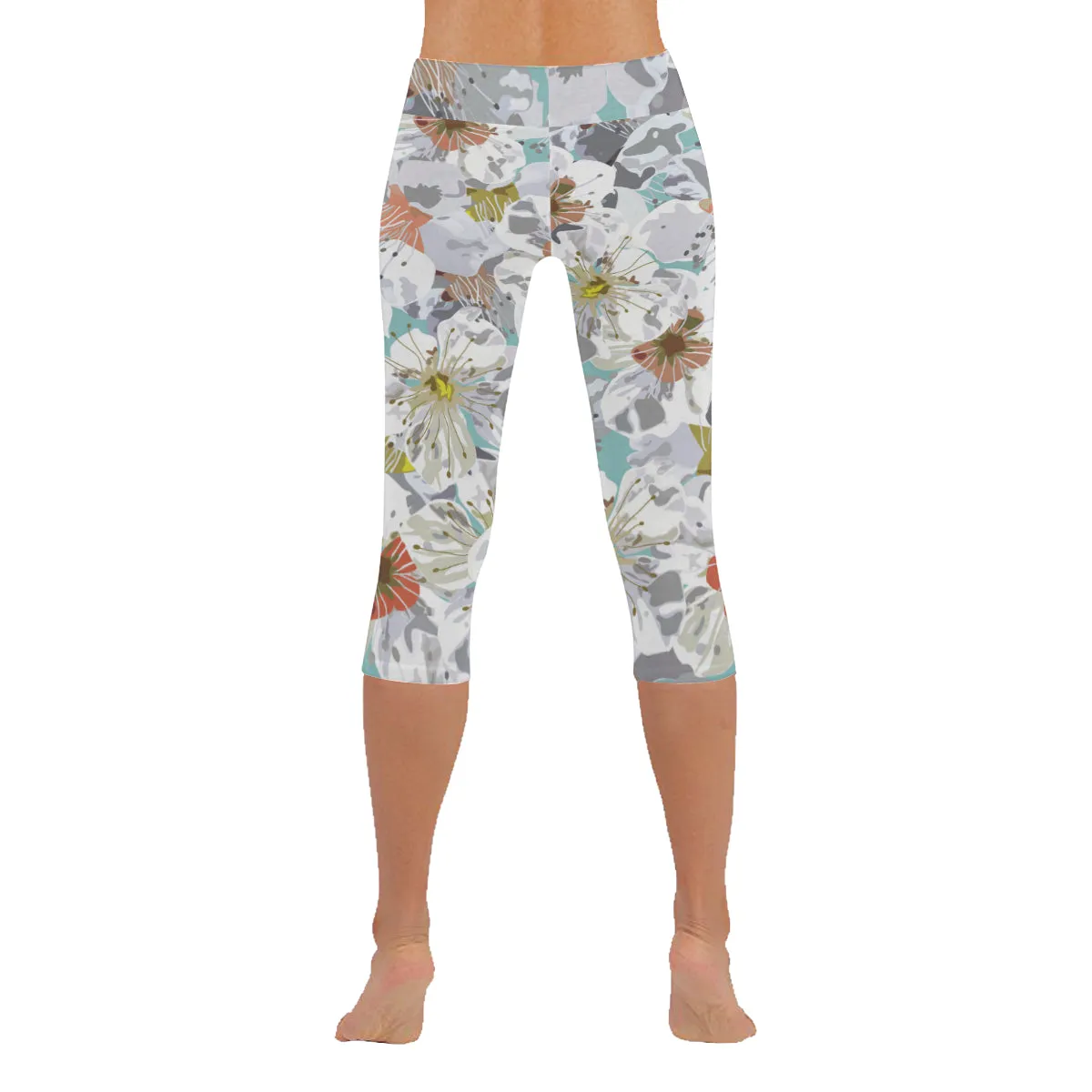 Cherry Blossoms in the Sky Women's Low Rise Capri Leggings (Invisible Stitch)