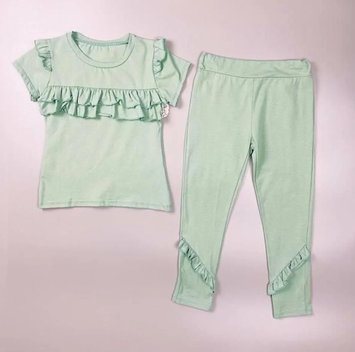 CLEARANCE DEAL - Loungewear - Pistachio Ruffle T-Shirt & Leggings Set 10yr