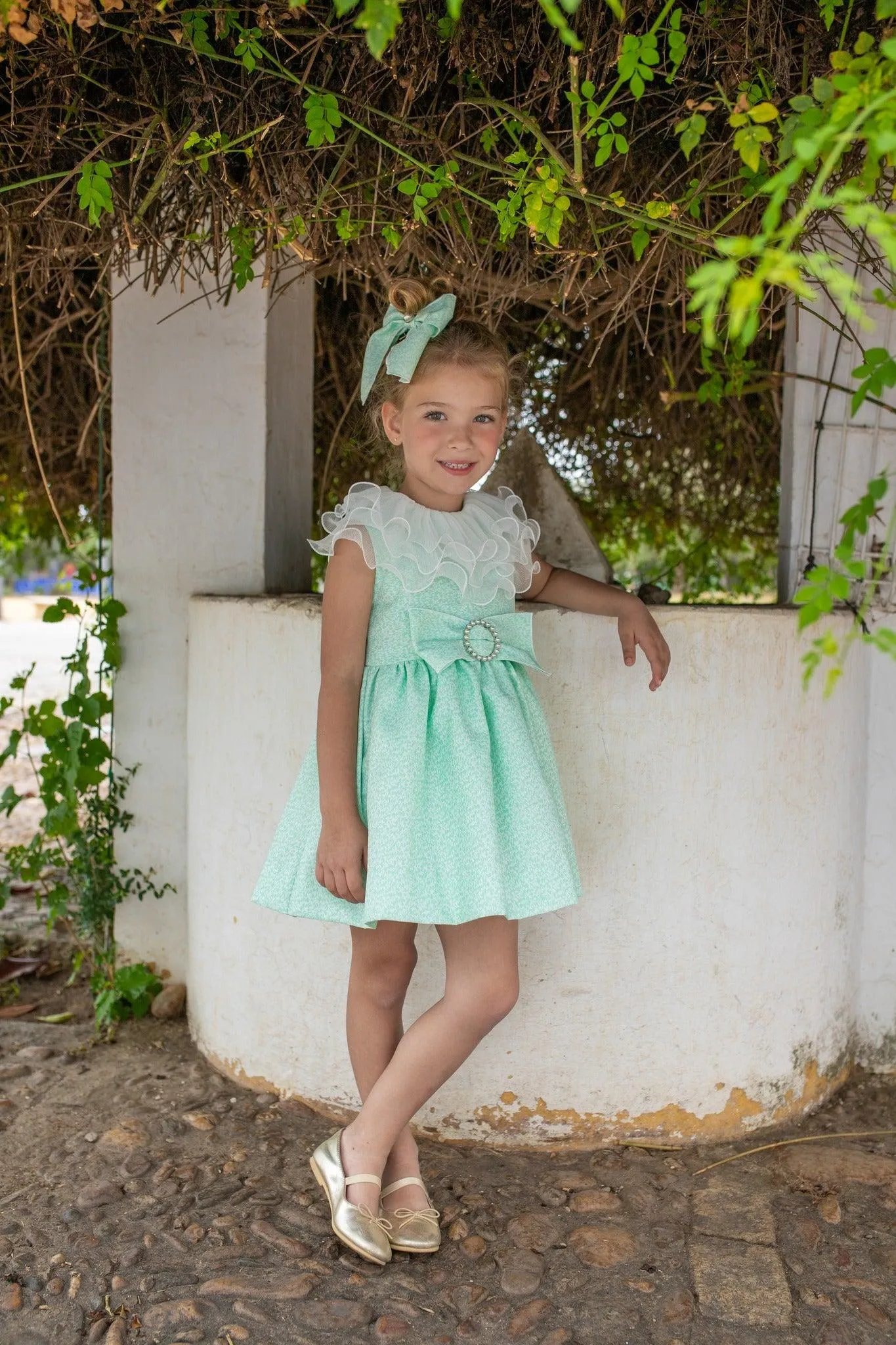 CLEARANCE SALE - NAXOS SS24 - Girls Green Puffball Dress & Headpiece