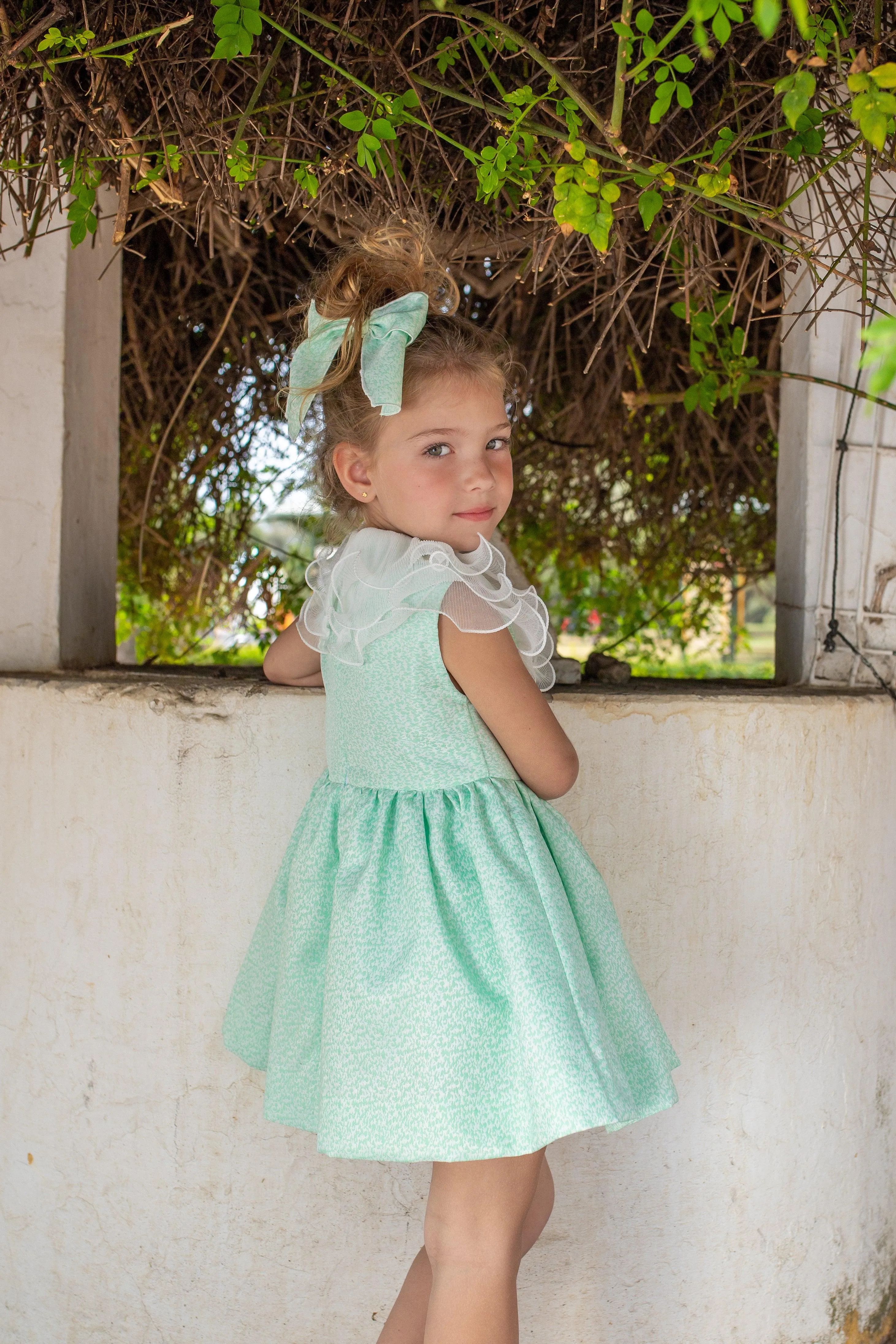 CLEARANCE SALE - NAXOS SS24 - Girls Green Puffball Dress & Headpiece