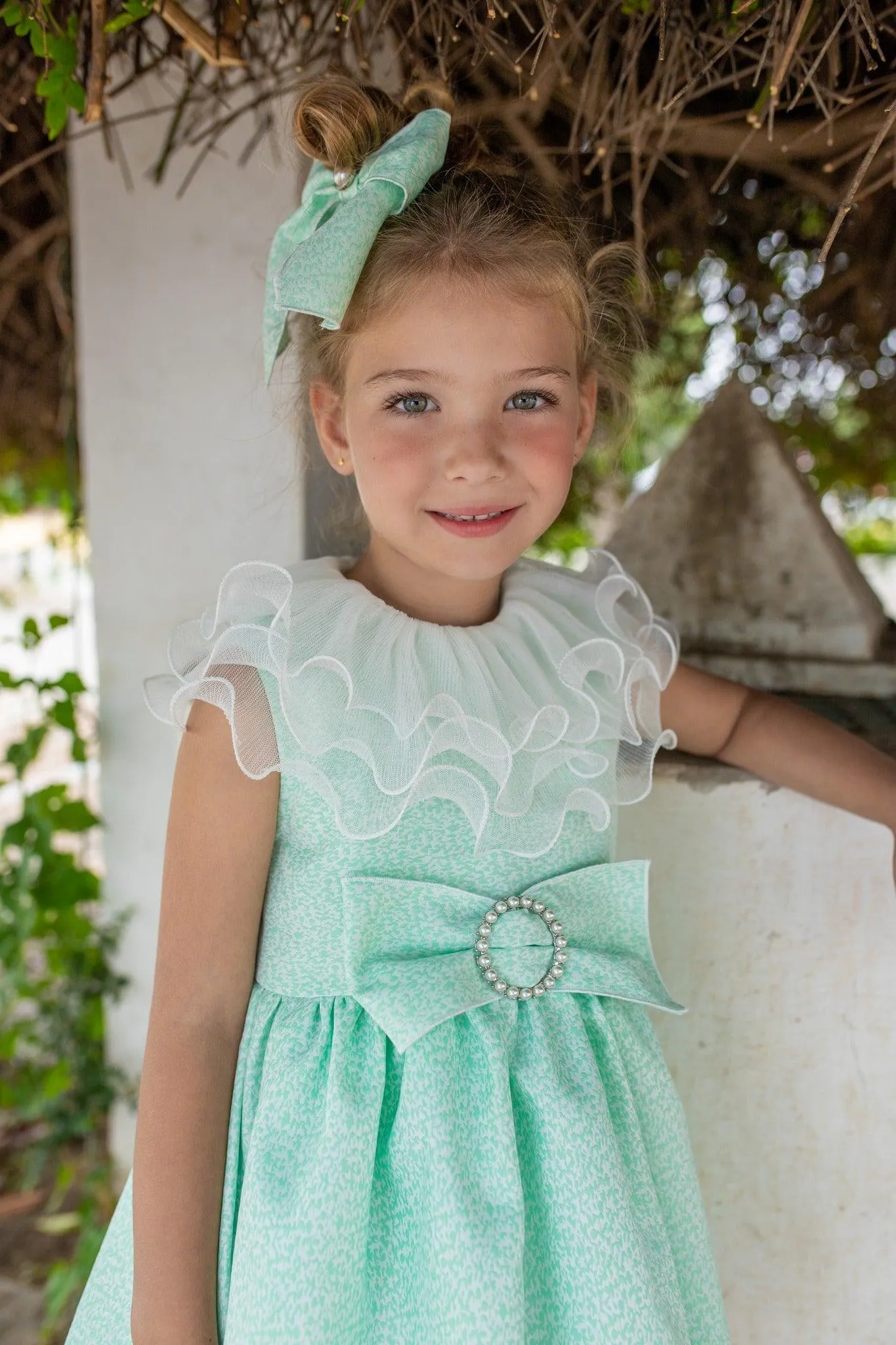 CLEARANCE SALE - NAXOS SS24 - Girls Green Puffball Dress & Headpiece