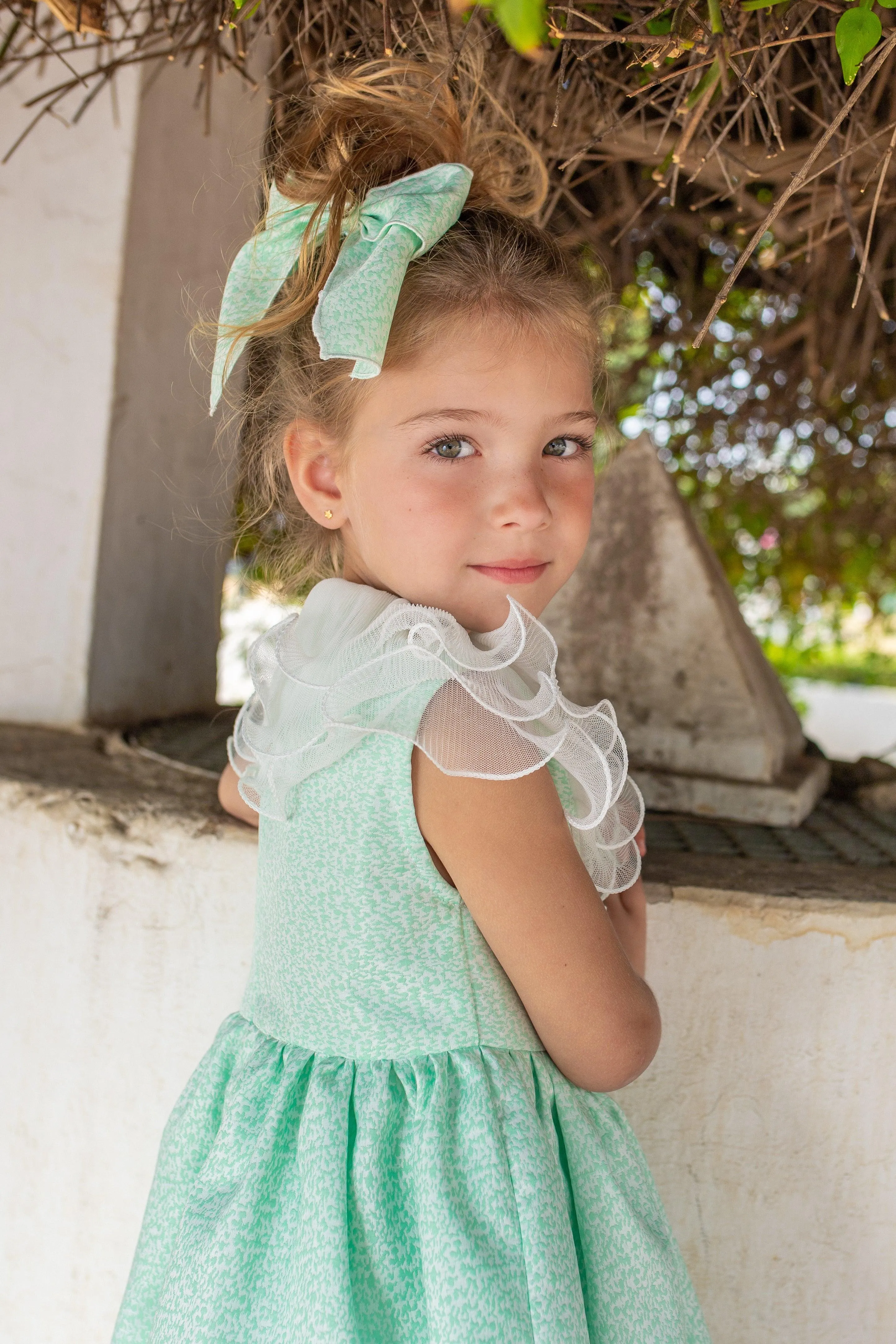 CLEARANCE SALE - NAXOS SS24 - Girls Green Puffball Dress & Headpiece