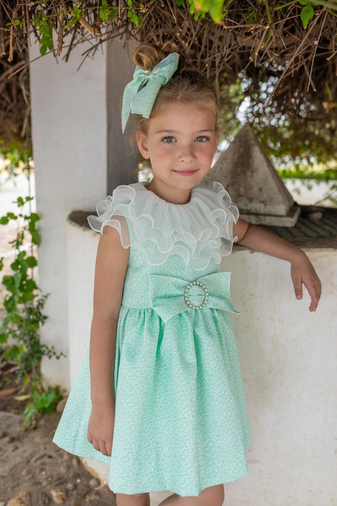 CLEARANCE SALE - NAXOS SS24 - Girls Green Puffball Dress & Headpiece