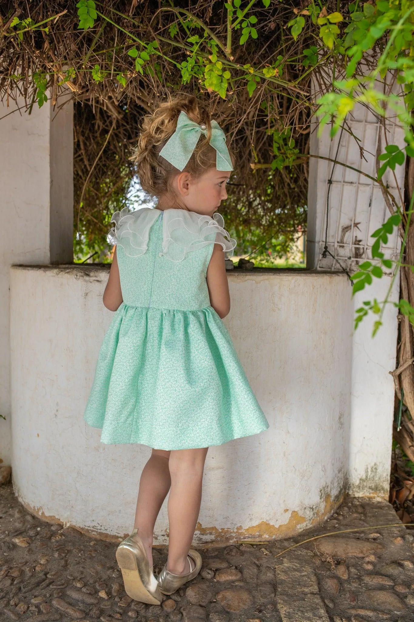 CLEARANCE SALE - NAXOS SS24 - Girls Green Puffball Dress & Headpiece