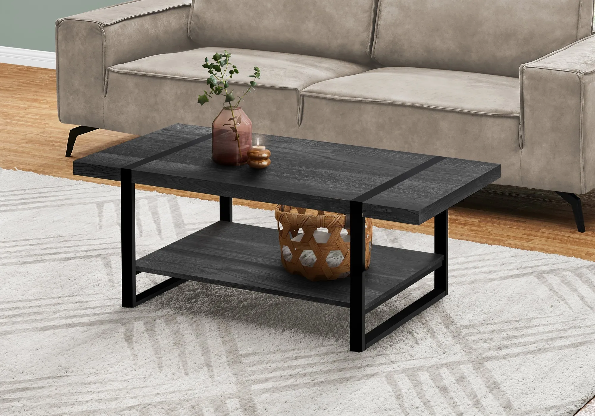 Coffee Table - Black Reclaimed Wood-Look / Black Metal