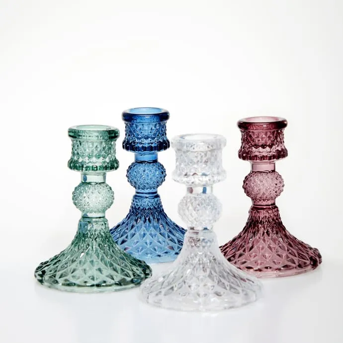 Coloured Pressed Glass Candlesticks - Green