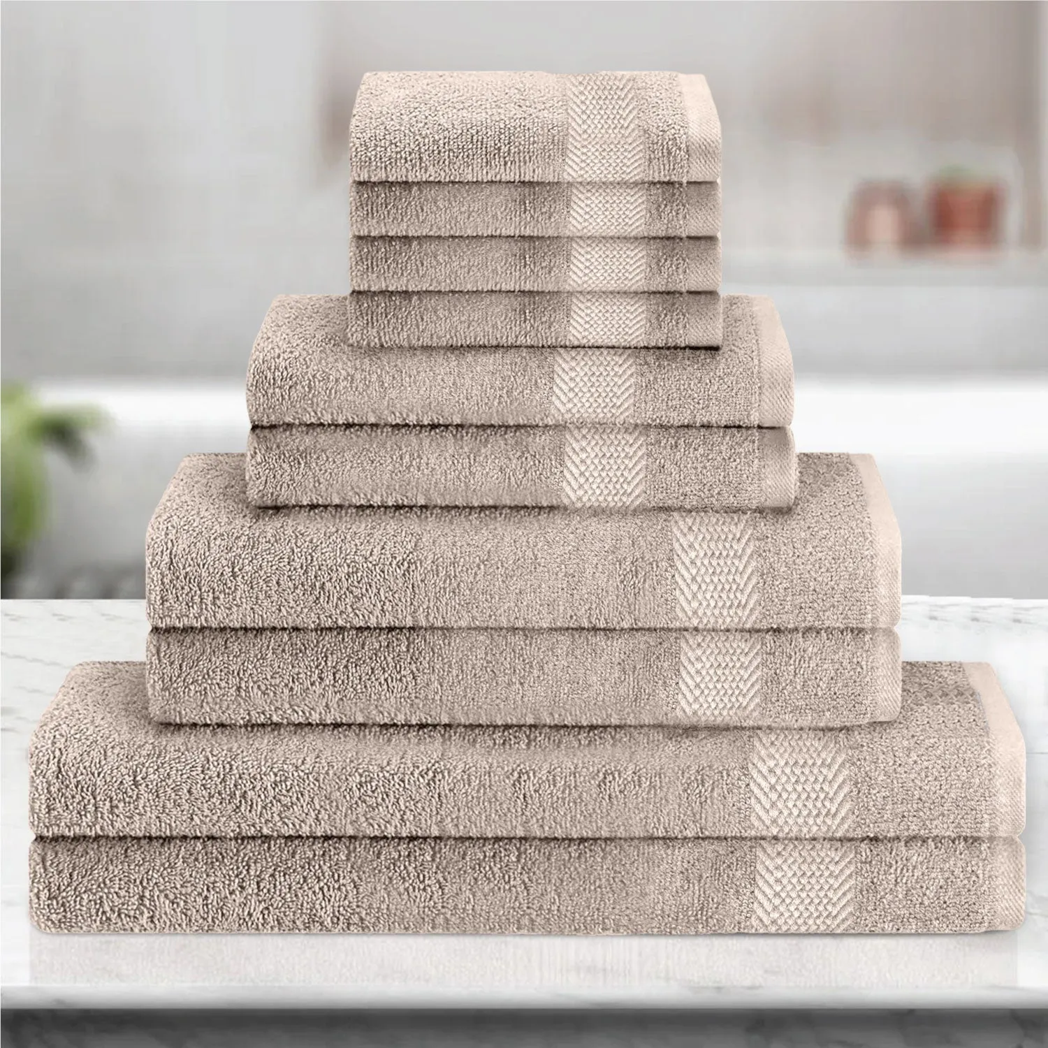 Cotton Towels 10 Piece Set-Soft Feel, Quick Dry, Highly Absorbent Durable Towels