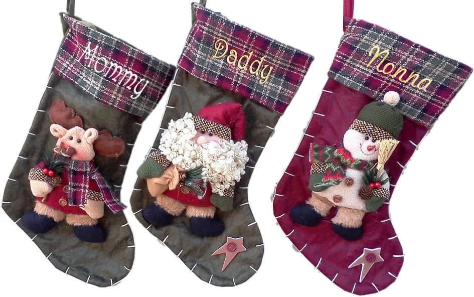 Designer Green Country Santa Christmas Stocking - Free Personalization