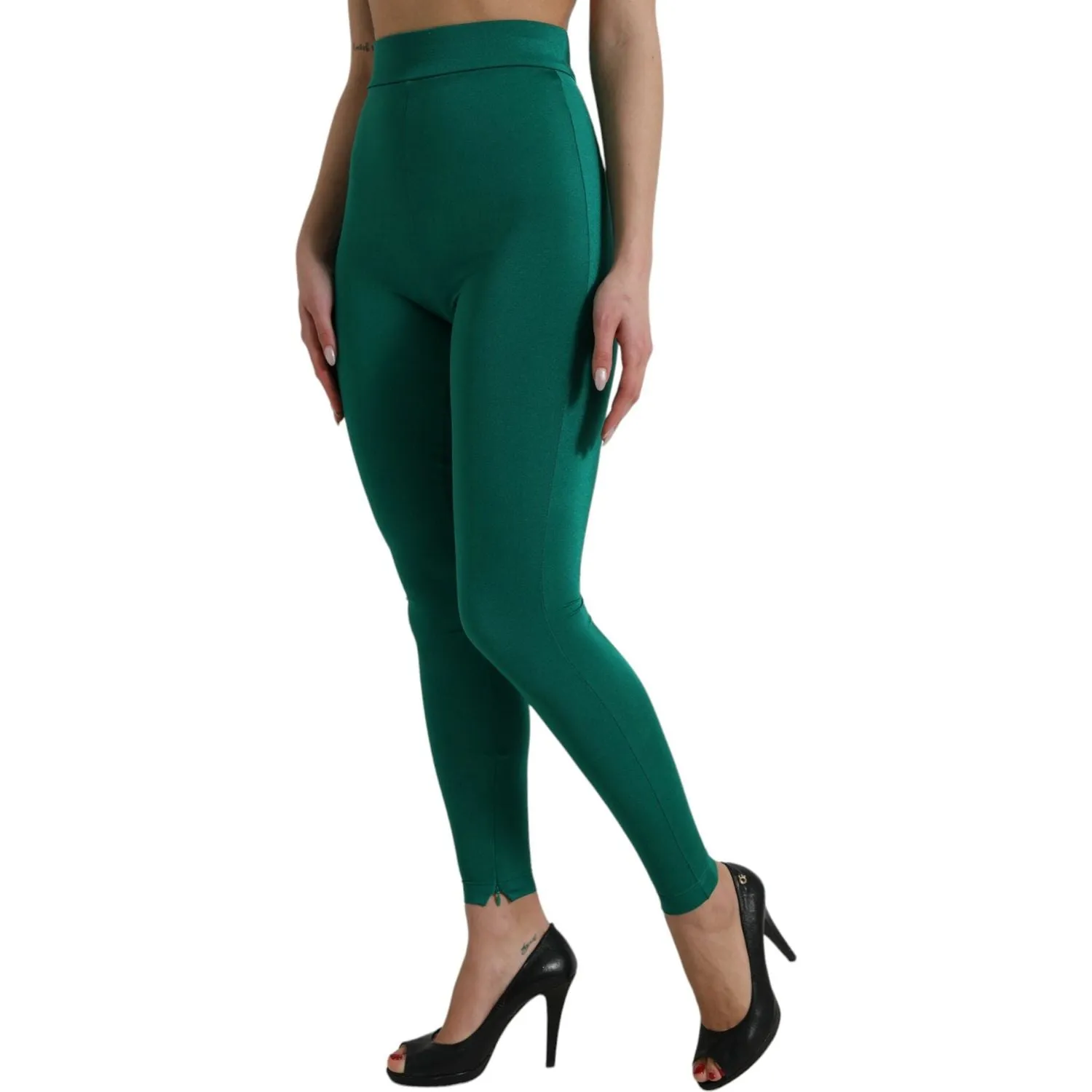 Dolce & Gabbana Green High Waist Designer Leggings