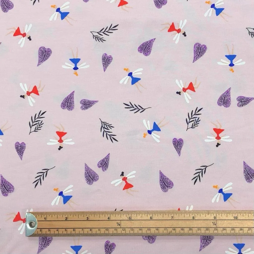 Fairies and Glitter Leaves Cotton Jersey Fabric