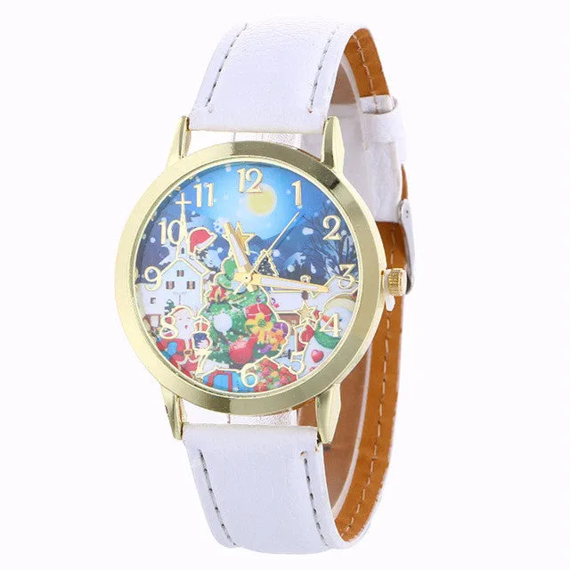 Girl Quartz Watch Clock Women Leather Casual Dress Women's Christmas Snowflake Wristwatch Cool Watches Unique Watches Gift Idea