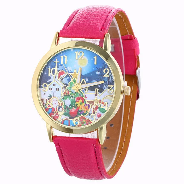 Girl Quartz Watch Clock Women Leather Casual Dress Women's Christmas Snowflake Wristwatch Cool Watches Unique Watches Gift Idea