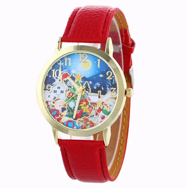 Girl Quartz Watch Clock Women Leather Casual Dress Women's Christmas Snowflake Wristwatch Cool Watches Unique Watches Gift Idea