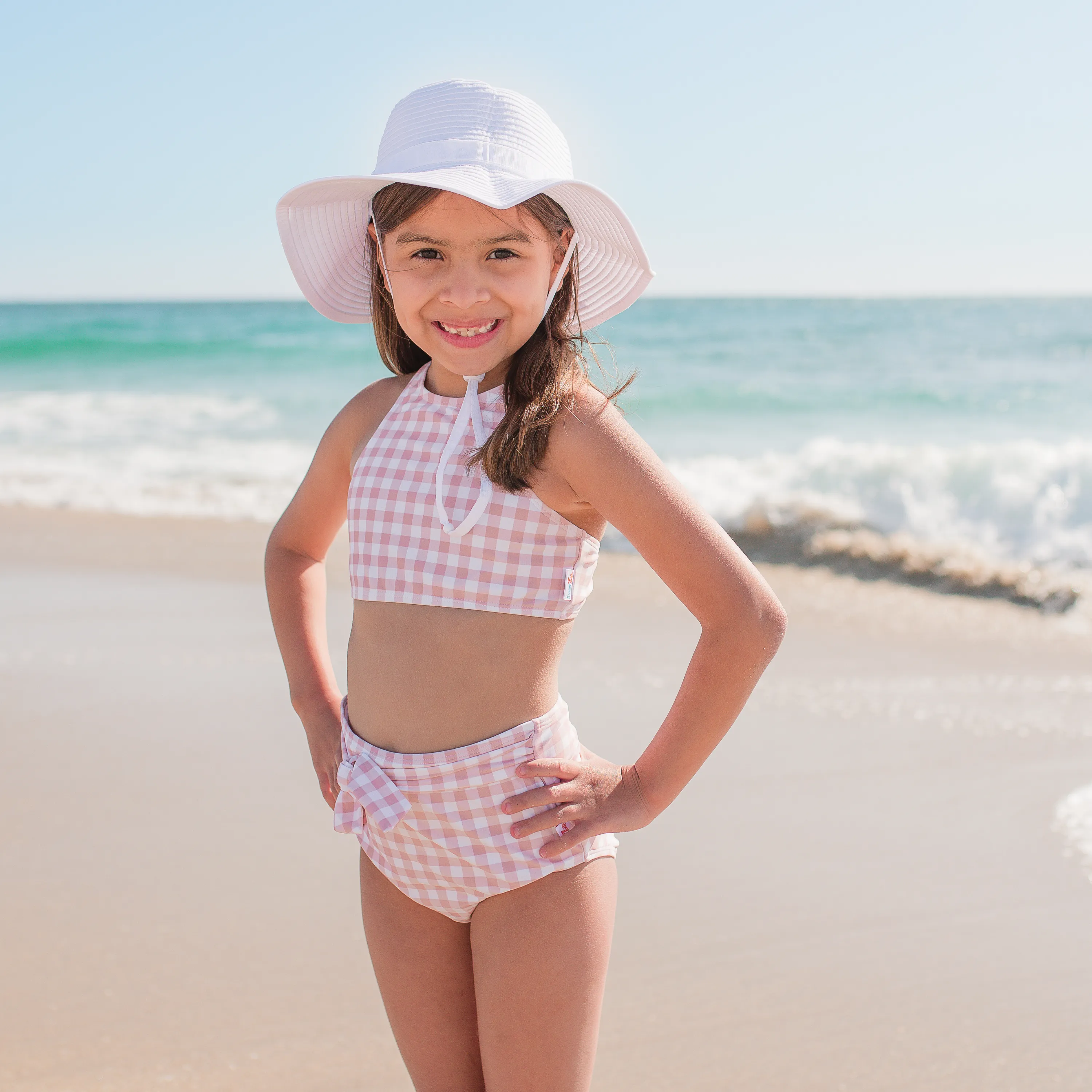 Girls Halter Top High-Waisted Set (2 Piece) | "Tied with a Bow" Pink Gingham