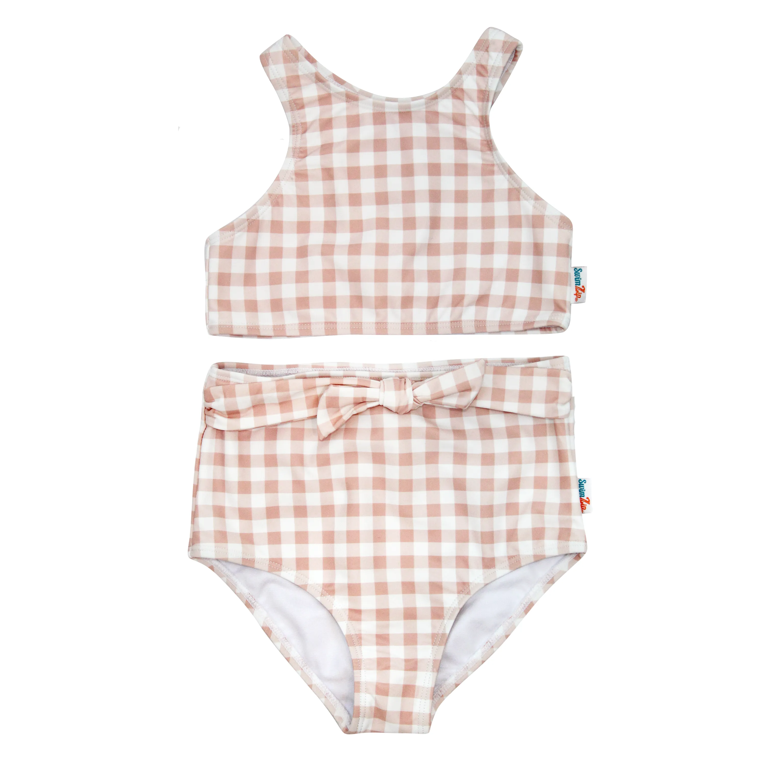 Girls Halter Top High-Waisted Set (2 Piece) | "Tied with a Bow" Pink Gingham