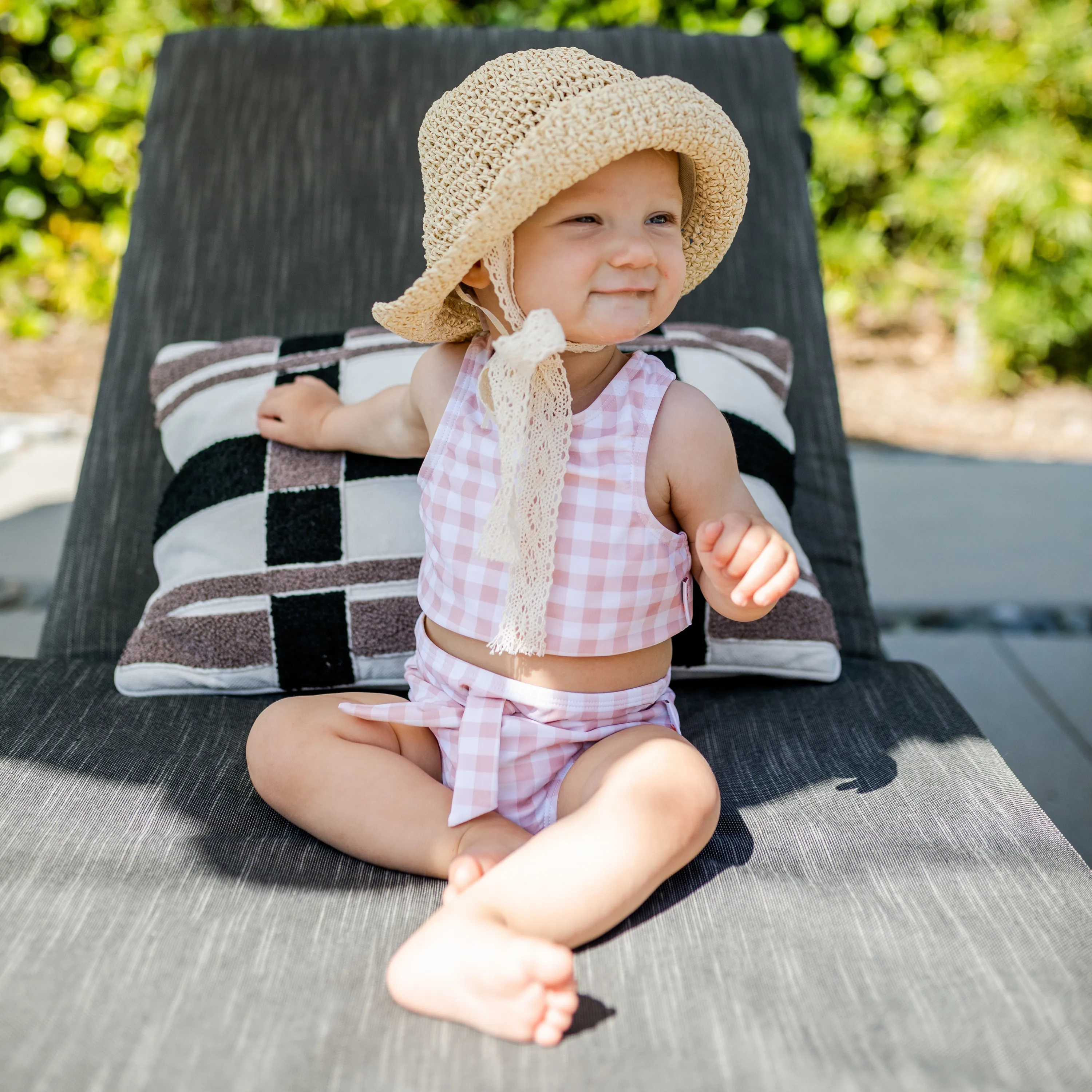 Girls Halter Top High-Waisted Set (2 Piece) | "Tied with a Bow" Pink Gingham