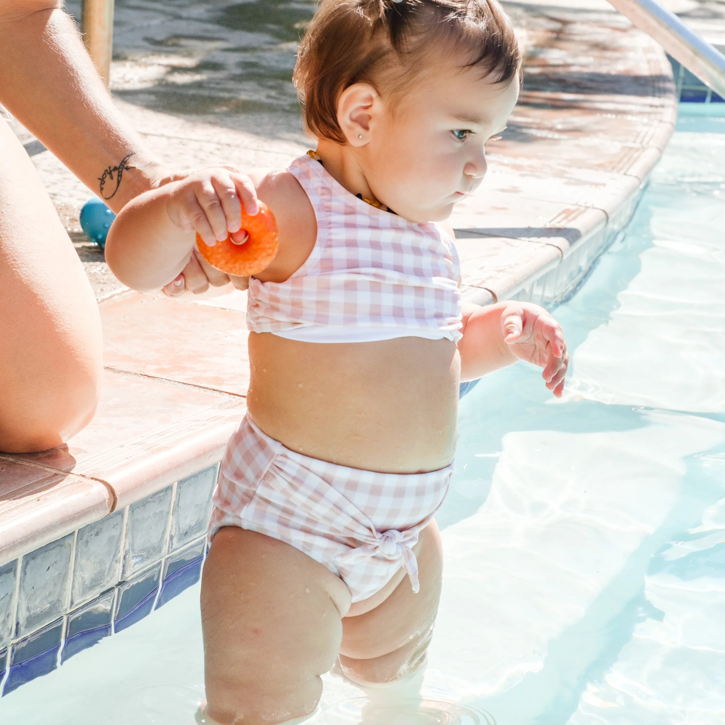 Girls Halter Top High-Waisted Set (2 Piece) | "Tied with a Bow" Pink Gingham