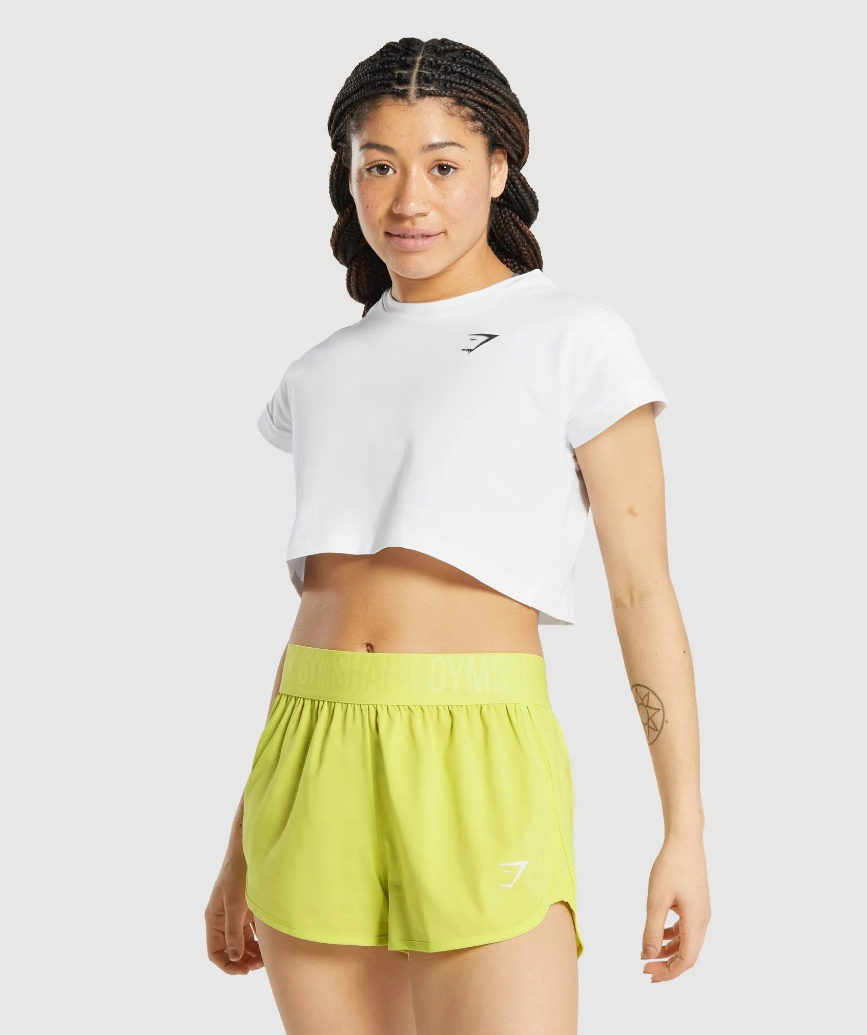 Gymshark Pre-Workout Graphic Crop Tee - White