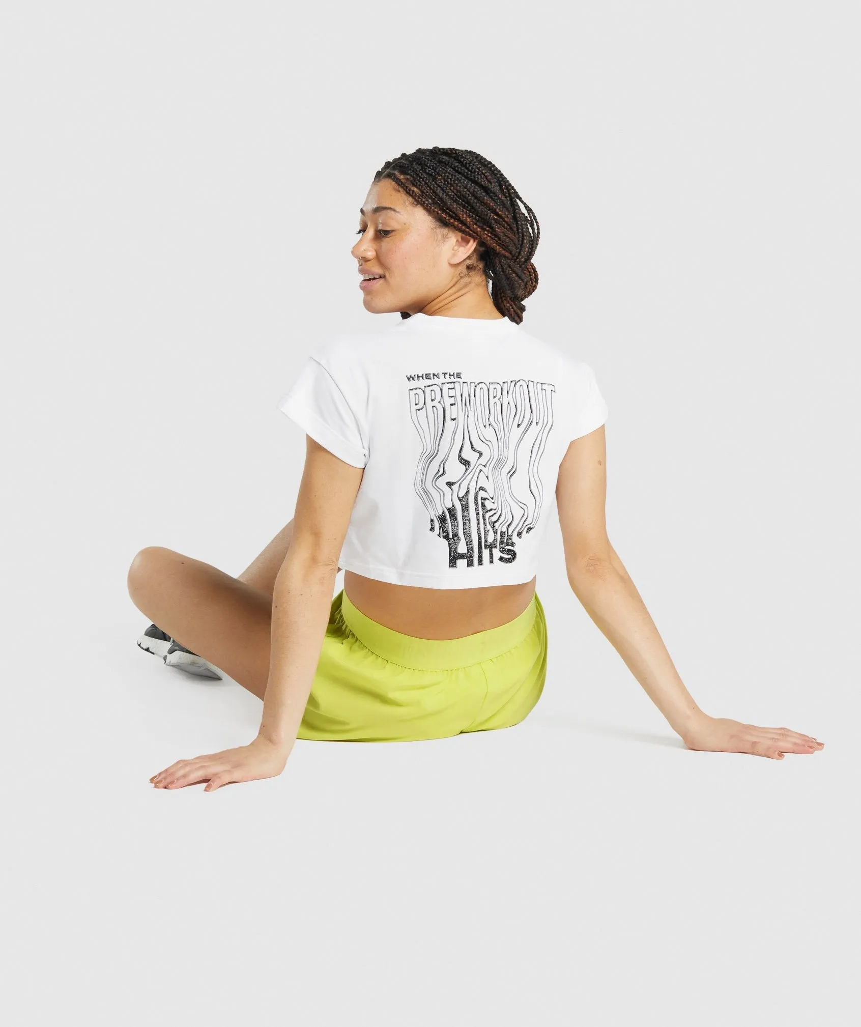 Gymshark Pre-Workout Graphic Crop Tee - White