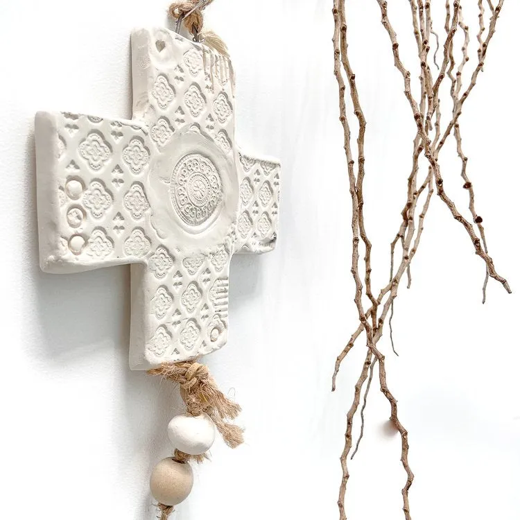 Handmade Ceramic Cross Estilo medium matte white