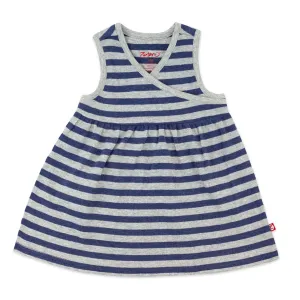 Heather Navy Stripe Organic Cotton Surplice Dress