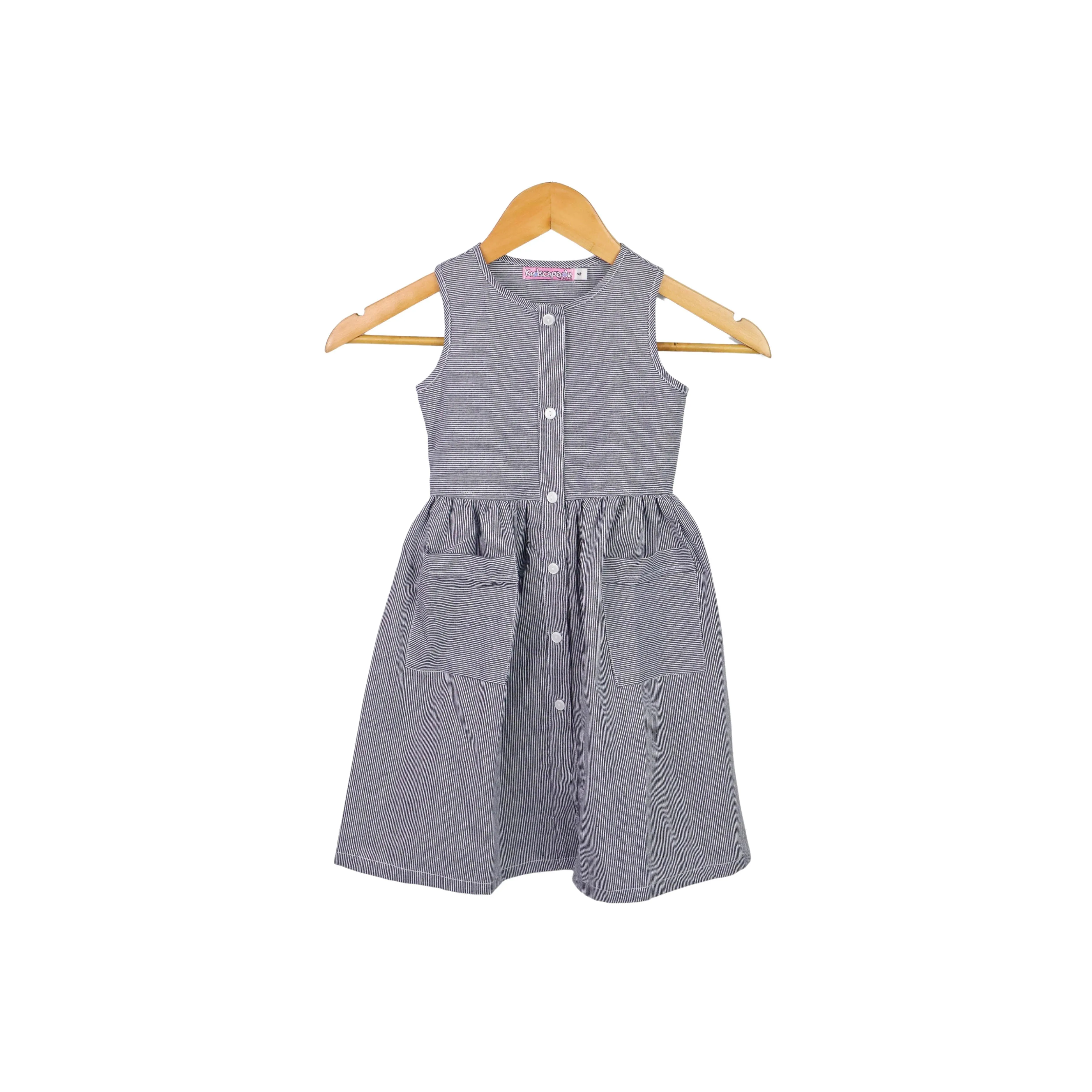 Kidscapade P. Sleeveless Stripes Dress with 2 Patch Pocket - Gray