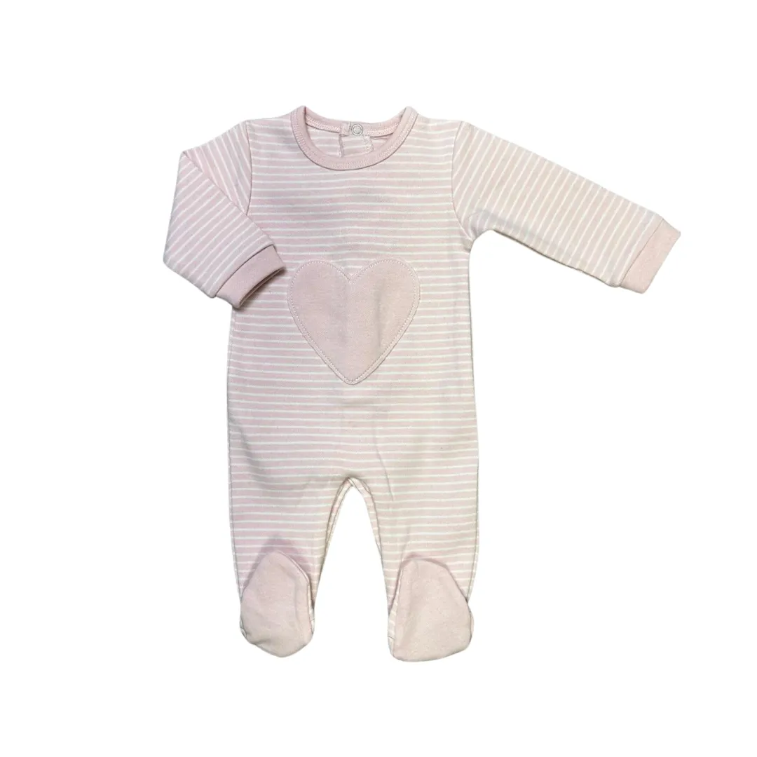 Light Pink Stripe and Heart Footie