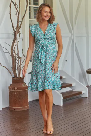 Maggie Pastel Green/Pink Floral Dress