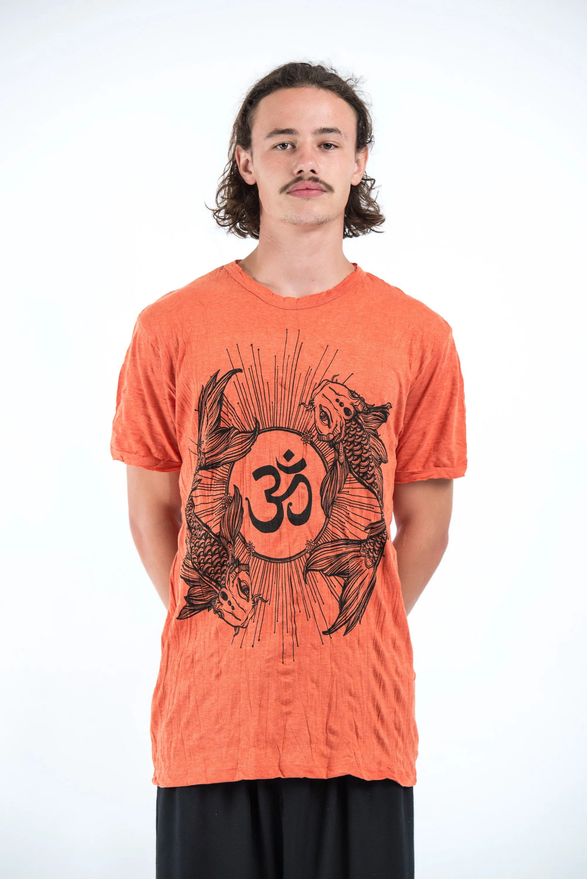 Mens Om and Koi Fish T-Shirt in Orange