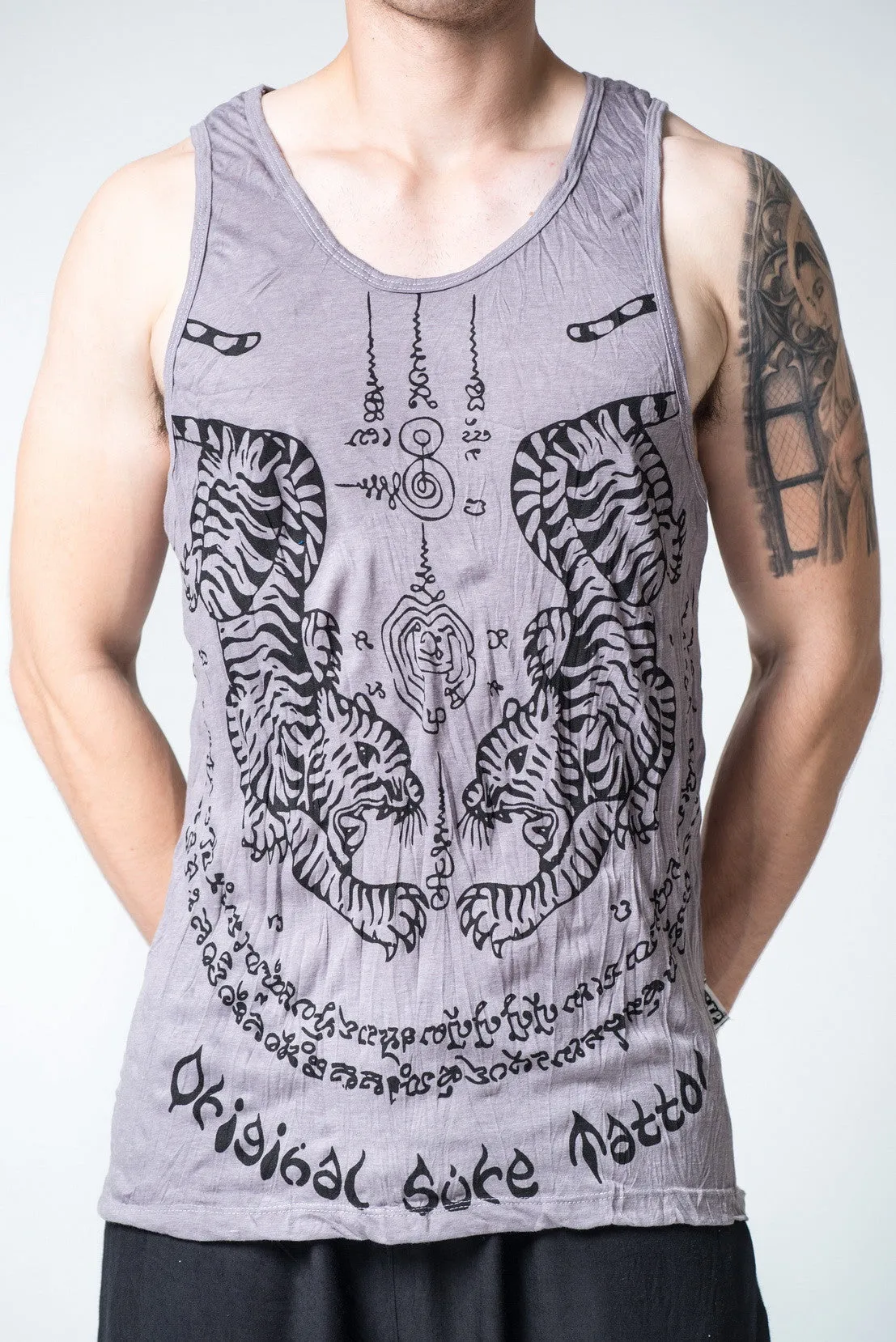 Mens Thai Tattoo Tank Top in Gray